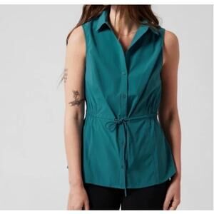 Athleta Levitate Poplin Teal Sleeveless Tank Vest Womens Size Small Button Down